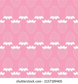 Seamless pattern with strawberry. White flat icon berry on color background. Linear icon berry set. Modern design for print on fabric, wrapping paper, wallpaper, packaging. Vector illustration