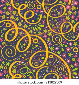 Seamless pattern with streamers and confetti.