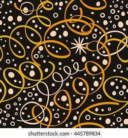 Seamless pattern with streamers, stars and confetti.