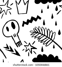 The seamless pattern with street art . Hand drawn overlapping crazy background for your design.Textile, blog decoration, banner, poster, wrapping paper.