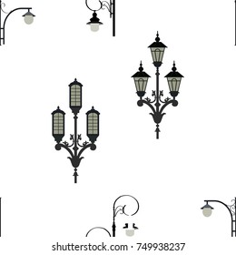 Seamless pattern from street lamps isolated on white background, Vector illustration