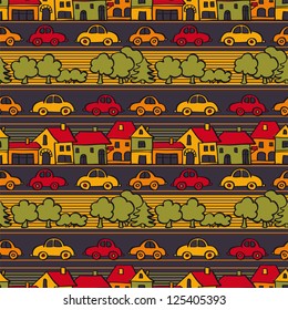 Seamless pattern - street of a small town