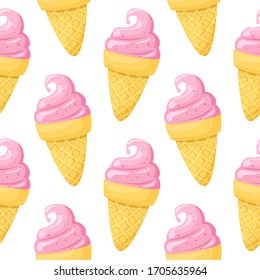 Patrón sin problemas de helado de comida chatarra en la calle en un cono de gofre. Vector