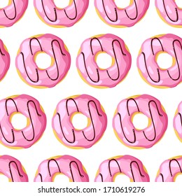 Seamless pattern of street takeaway junk food icing donut. Vector