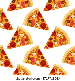 Patrón sin inconvenientes de comida chatarra de comida callejera Rebanada de pizza. Vector