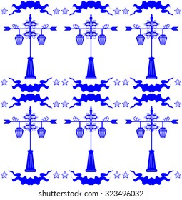 Seamless pattern with streetlight in Dutch tile style blue vector