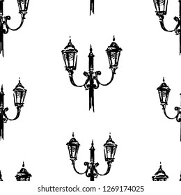 Seamless pattern of streetlights sketches