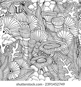 Seamless pattern. Stressrelief, ethnic abstract background. Hand-drawn, floral, retro, doodle, vector, zentangle design element. Adult coloring book page.