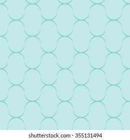 Seamless pattern stretched mesh, geometrical pattern with wavy lines in aquamarine blue background.