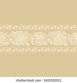 Seamless pattern stripe lace flowers, border with decorative floral elements. Edge of the fabric, wallpaper, textile, this is for work on a variety of materials including cottons, silks, linens, paper