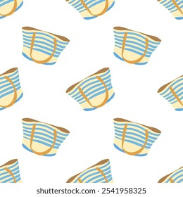 Seamless pattern with striped beach bag . Vector flat background