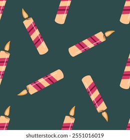 Seamless Pattern of   Striped Birthday Candle Design for Celebration