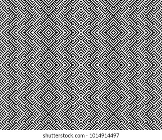 Seamless pattern with striped black white diagonal lines (zigzag, chevron). Rhomboid glume. Optical illusion effect. Geometric tile in op art. Vector illusive background. Futuristic vibrant design.