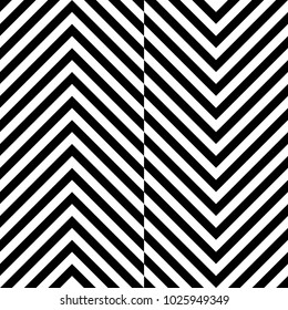 Seamless pattern with striped black white diagonal inclined lines (zigzag, chevron). Optical illusion effect, op art. Vector vibrant decorative background, texture. 