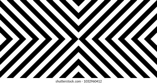 Seamless pattern with striped black white diagonal inclined lines (zigzag, chevron). Optical illusion effect, op art. Vector vibrant decorative background, texture. 