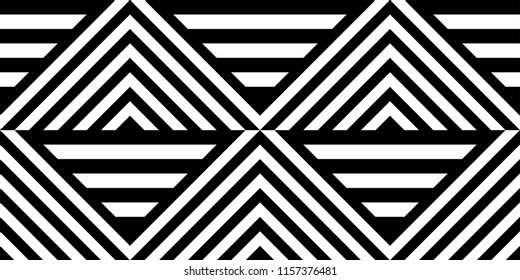 Patrón sin soldadura con líneas rectas blancas rayadas y líneas inclinadas diagonales (zigzag, chevron). Efecto de ilusión óptica, op art. Fondo decorativo vibrante vectorial, textura.