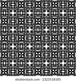 Seamless pattern with striped black white diagonal lines, box and circle.  The pattern look like asian pattern