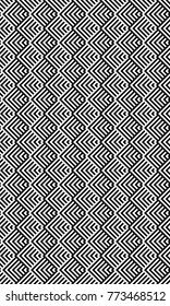 Seamless pattern with striped black white diagonal lines, zigzag, chevron. Rhomboid glume. Optical illusion effect. Geometric tile in op art. Vector illusive background. Futuristic vibrant design.