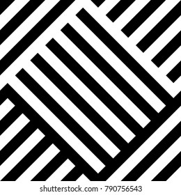 Seamless pattern with striped black white diagonal lines (zigzag, chevron). Rhomboid scales. Optical illusion effect. Geometric tile in op art. Vector illusive background. Futuristic vibrant design.