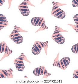 Seamless pattern with striped blue-pink texture shapes on a white square background. Used for printing on paper, fabric, packaging, wallpaper. Eps10.