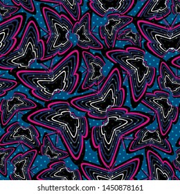 Seamless pattern with striped butterflies and dots. Vector illustration.