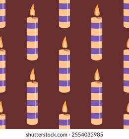 Seamless pattern with striped candles and glowing flames