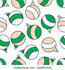 Seamless pattern of striped Christmas balls. Christmas decorations on a white background. Christmas Glass Ball. Vector illustration