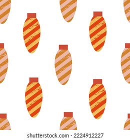 Seamless pattern with striped christmas ornaments. Holiday vector background