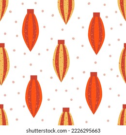 Patrón sin foco con adornos de navidad a rayas. Fondo vectorial de vacaciones