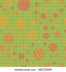 Seamless pattern. Striped circles on a background grid. Children's ornament. Flat. Colorful wallpaper.
