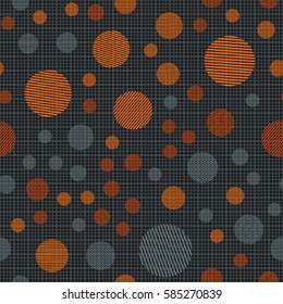 Seamless pattern. Striped circles on a background grid. Children's ornament. Flat. Colorful wallpaper.