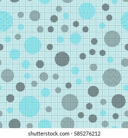 Seamless pattern. Striped circles on a background grid. Children's ornament. Flat. Colorful wallpaper.