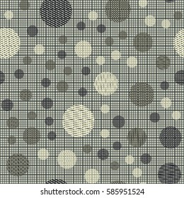Seamless pattern. Striped circles on a background grid. Children's ornament. Flat. Colorful wallpaper.