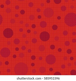 Seamless pattern. Striped circles on a background grid. Children's ornament. Flat. Colorful wallpaper.
