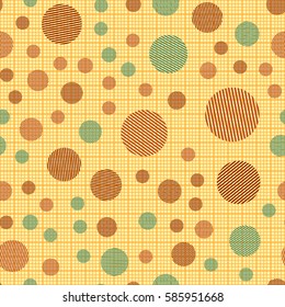 Seamless pattern. Striped circles on a background grid. Children's ornament. Flat. Colorful wallpaper.
