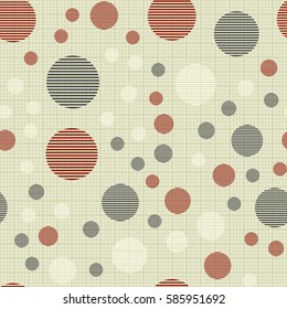 Seamless pattern. Striped circles on a background grid. Children's ornament. Flat. Colorful wallpaper.
