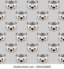 Seamless pattern striped cute white tiger face for wallpaper.