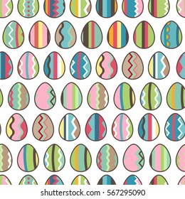 Seamless pattern with striped easter eggs. Endless festive texture on white background