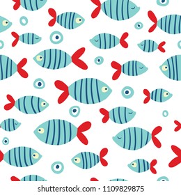 Seamless pattern with striped fishes.