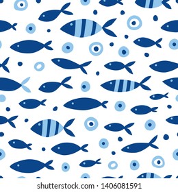Seamless pattern with striped fishes.