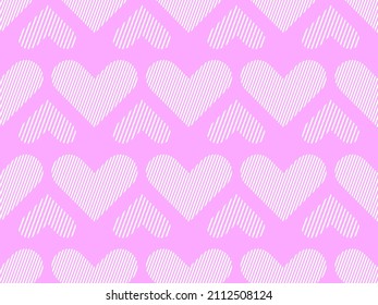 Seamless pattern with striped hearts. Happy Valentine's Day. Background with hearts for greeting card, wrapping paper, promotional items and invitations. Vector illustration