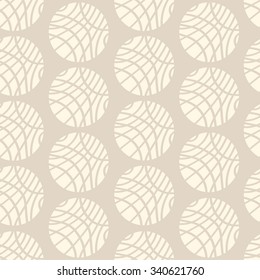Seamless Pattern of Striped Ivory Spheres on Beige Background