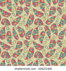 Seamless Pattern with Striped Leaves on Beige Background. Vector Illustration