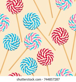 Seamless pattern with striped lollipops