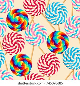 Seamless pattern with striped lollipops