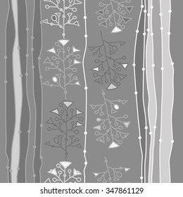 Seamless  pattern  of striped  motif, doodles, branches, spots,stripes, hole. Hand drawn.