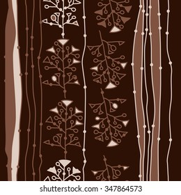 Seamless  pattern  of striped  motif, doodles, branches, spots,stripes, hole. Hand drawn.