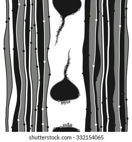 Seamless pattern  of striped motifs,  spots, beets, hole,harvest. Hand drawn.