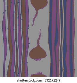 Seamless pattern  of striped motifs,  spots, beets, hole,harvest. Hand drawn.