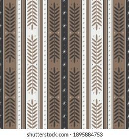Patrón sin fisuras de ornamento a rayas con elementos geométricos. Patrón vectorial en colores naturales. Patrón vectorial sin cable para textiles y alfombras.